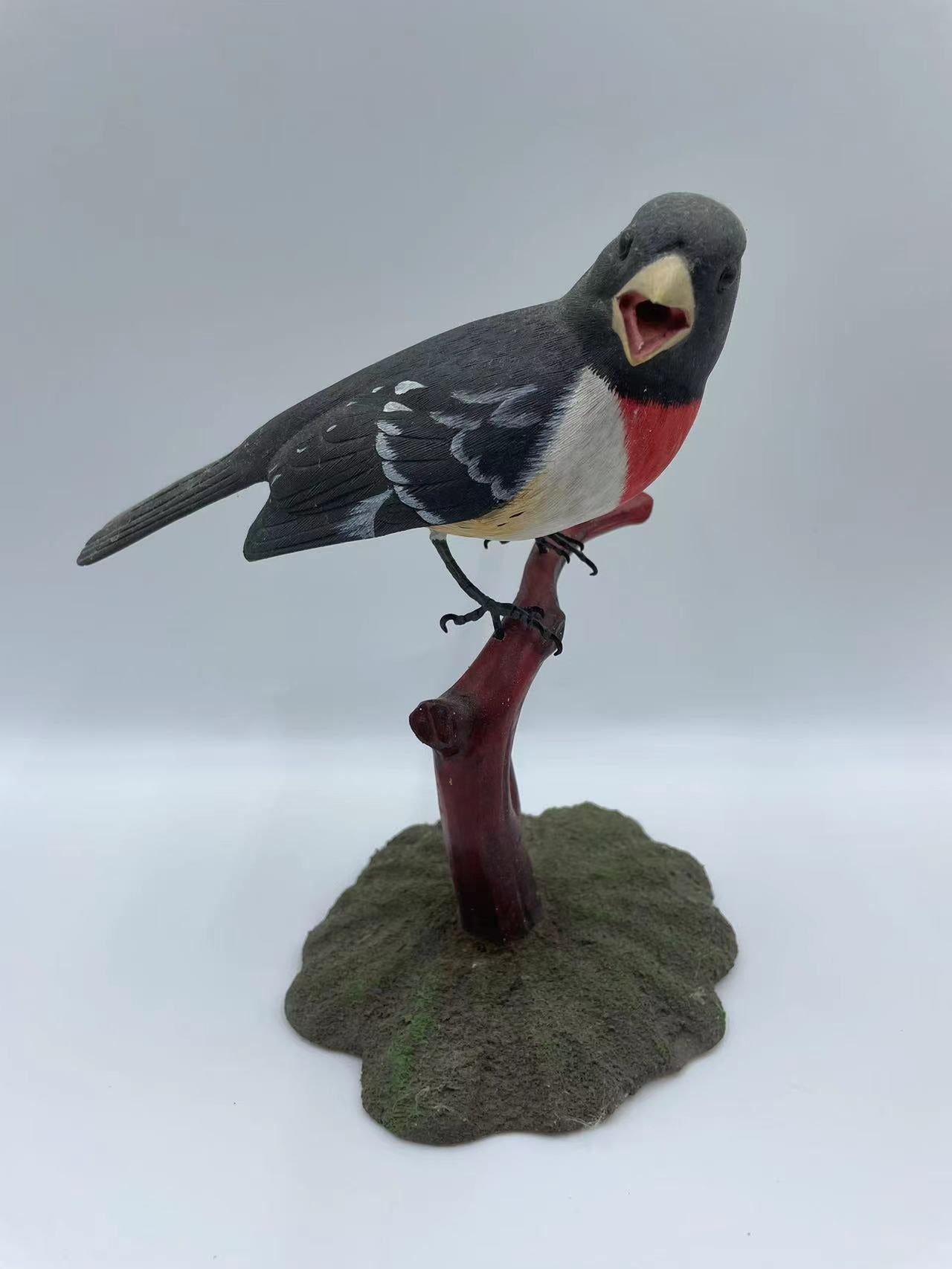 Rose Breasted Grosbeak Life Sized 8" Wood Carving