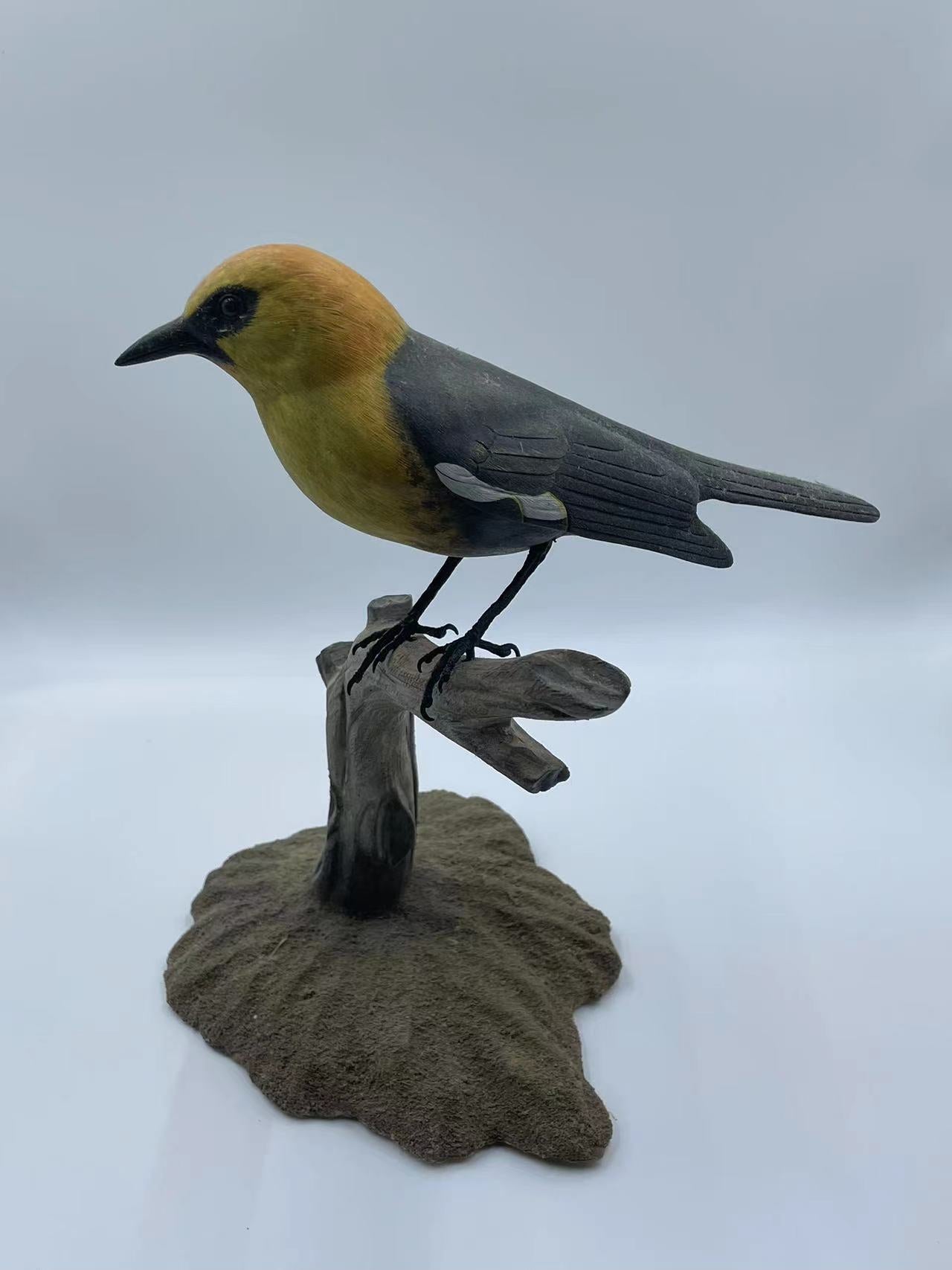 Yellow Headed Blackbird Life Sized 9 1/2" Wood Carving