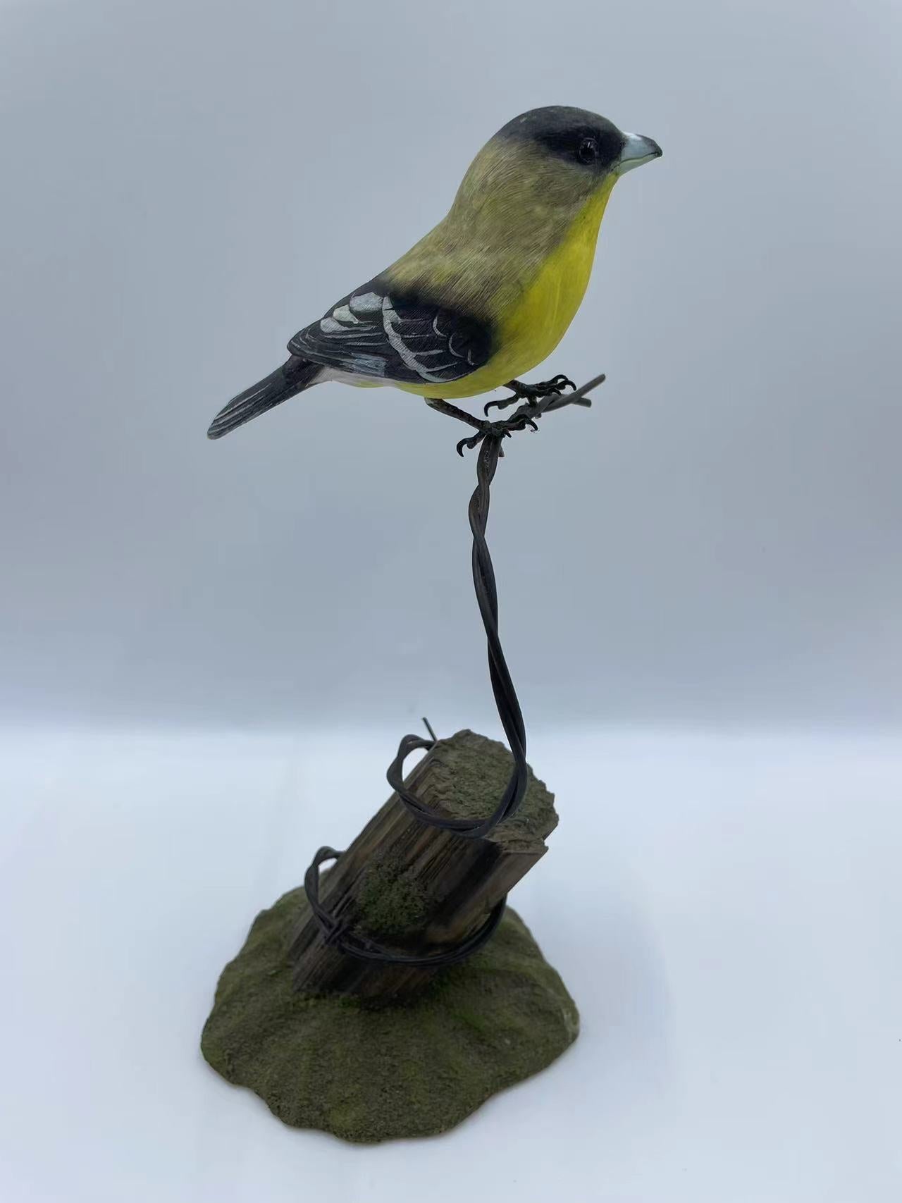 Lesser Goldfinch Wood Carving