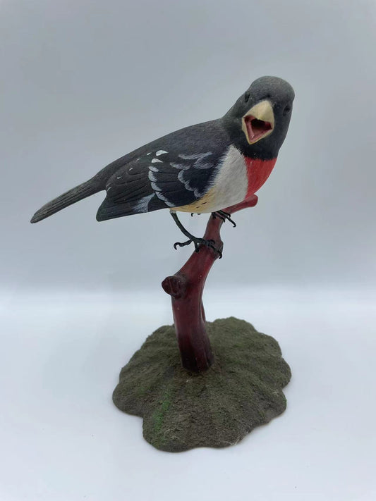Rose Breasted Grosbeak Life Sized 8" Wood Carving