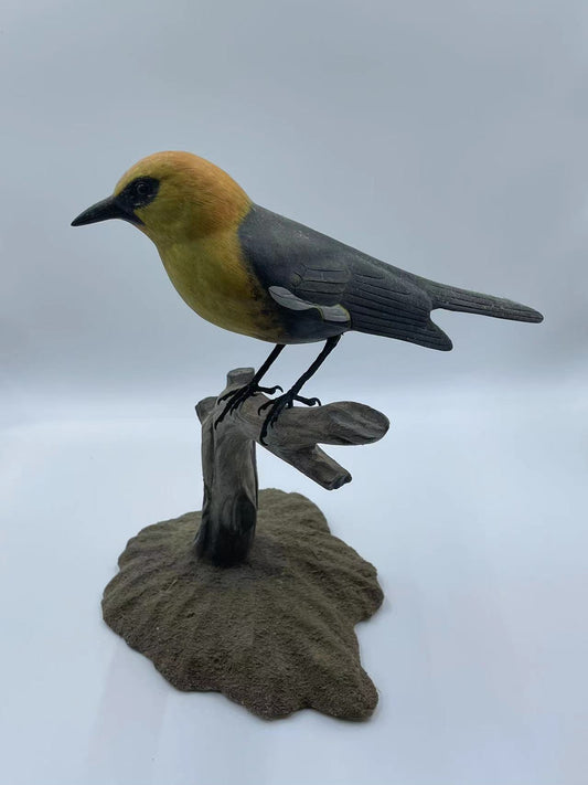 Yellow Headed Blackbird Life Sized 9 1/2" Wood Carving
