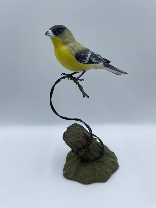 Lesser Goldfinch Wood Carving